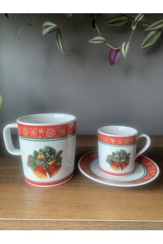 Yeni Yıl-noel Çan Model 6 Parça 2 Kişilik Kupa Ve Türk Kahvesi Fincanı Takımı Çok Renkli