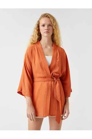 Koton Kuşaklı Midi Boy Kimono Kiremit 2sak50016cw Çok Renkli