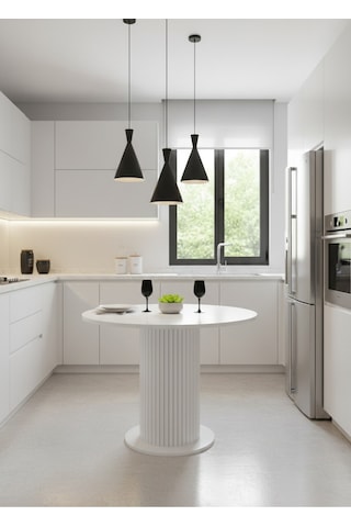 Güneş Model Mdf Ayaklı 90cm Çaplı Yuvarlak Mutfak Masası Sandalye Yok Beyaz