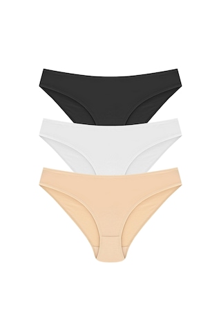 Bonbonetti Kadın Pamuklu Bikini Model 3'Lü Paket Siyah Beyaz Ten Kadın Külot Çok Renkli