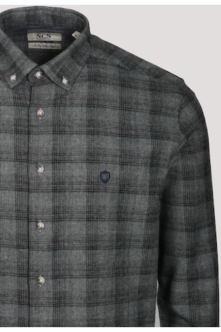 Erkek Gömlek Haki Uzun Kol Ekose Kareli Flanel Yün Tuşeli Slim Fit Düğmeli Yaka Shirt Ncs Jeans 7266-haki Haki
