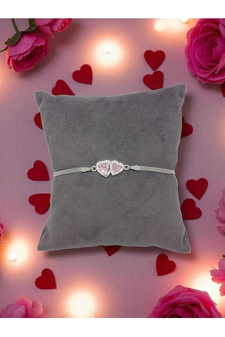 Taşlı Çift Kalpli 925 Ayar Gümüş Bileklik Romantik Ve Zarif Tasarım Gümüş