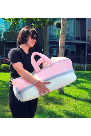 Sema Baby Portbebe Yenidoğan Bebek Yatağı - Ekru - Pembe
