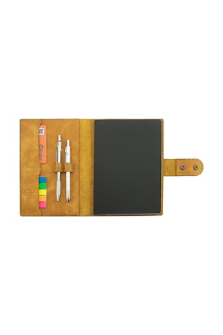 A5 Defter Ve Ajanda Kılıfı - %100 Rainbow Deri - Ko10001 - Hardal Sarısı Çok Renkli