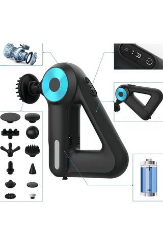 12 Farklı Başlıklı Profesyonel Masaj Tabancası - Kas Gevşetici Ve Yorgunluk Giderici Masaj Aleti 4741 Açık Mavi