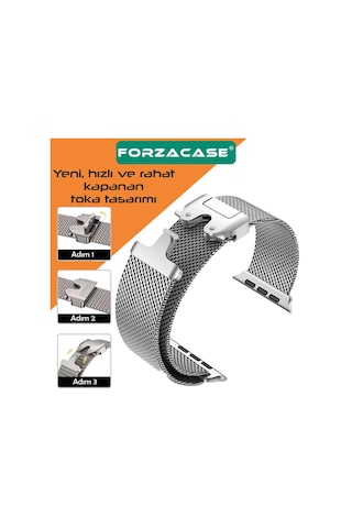Forzacase Apple Uyumlu  Watch 11 46mm İle Mekanizmalı Metal Hasır Kordon Kayış - Fc864