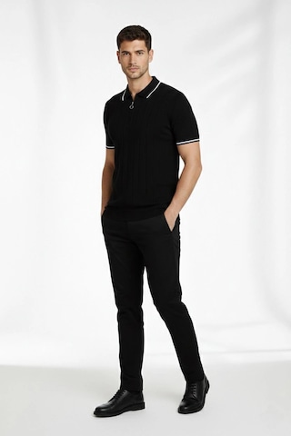 Barlashive Erkek Yazlık Dokuma Triko Tişört Fermuarlı Polo Yaka Kısa Kol T-shirt - Siyah Çok Renkli