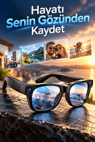 Kameralı Akıllı Gözlük Bluetooth Wifi Bağlantılı Fotoğraf Video Ve Ses Kayıtlı Yapay Zeka Destekli Cy03