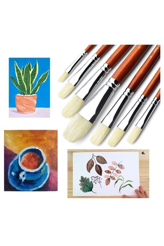 Hannah Profesyonel Domuz Kılı Kahverengi Yağlı Boya Fırçası Seti