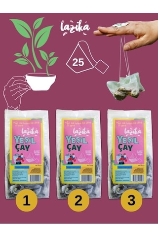3'lü Set Avantajlı Yeşil Çay Seti- 3 25'li Pla Piramit Poşet, Doğal İçerikli Kaynağı, 2.5 Yaprak Çay