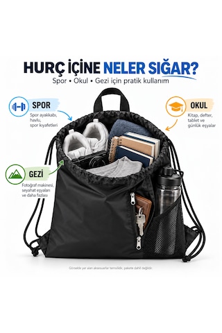 Microcase Su Geçirmez Büzgülü Çok Amaçlı Fileli Ve Fermuarlı Suluk Bölmeli Spor Okul Ve Gezi Çantası 45 X 35 Cm Siyah Al7006