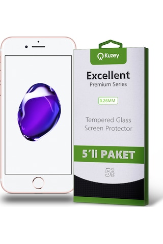 Apple Uyumlu iPhone 7 ile Temperli Ekran Koruyucu Kırılmaz Cam Ekonomik 5'li Paket