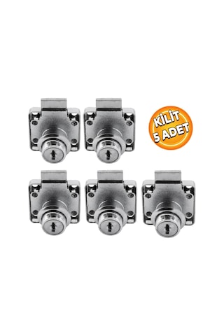 Ugr Kare Mobilya Çekmece Dolap Kilidi Nikel Krom 2 Anahtarlı Kilit 4x4 Cm 22 Mm 5 Adet