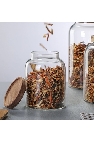 Qerhome Akasya Kapaklı Vakumlu Cam Erzak Kavanozu 3 Litre Mn Şeffaf