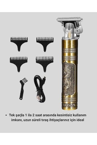 Şarjlı - 97 - T Bıçaklı Saç Ve Sakal Tıraş Makinesi 3 Başlıklı, Güçlü Motorlu, 2 - Glblseme - Saat Kullanım