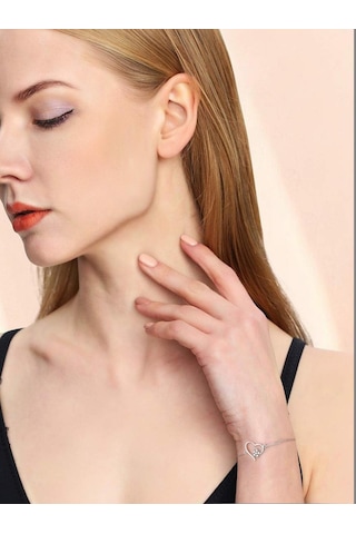 Brezza Lusso Jewelry 925 Ayar Gümüş Zirkon Taşlı Kar Tanesi Kalpli Kadın Gümüş Bilekli