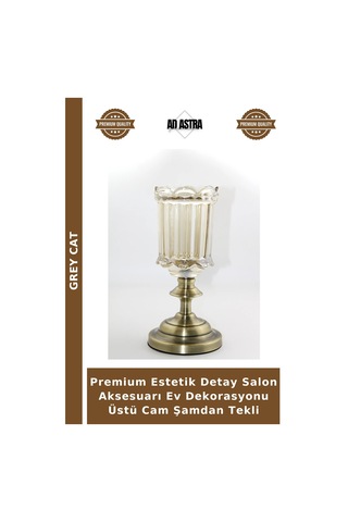 Premium Estetik Detay Salon Aksesuarı Ev Dekorasyonu Üstü Cam Şamdan Tekli Çok Renkli