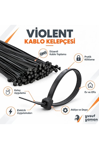 Cırt Kelepçe Kablo Bağı Kablo Klipsi 8 Mm X 300 Mm 1. Sınıf Malzeme Naylon 6.6 Mm 100 Adet Kalın Model Siyah