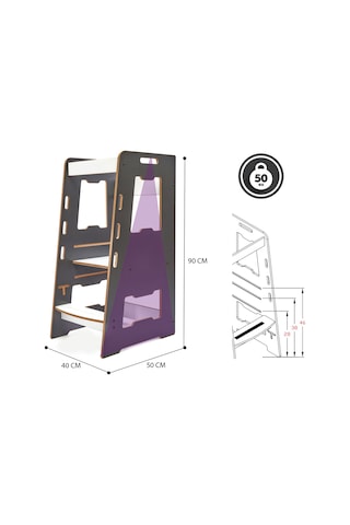 Minera Ahşap Montessori Öğrenme Kulesi / 2-6 Yaş / Antrasit