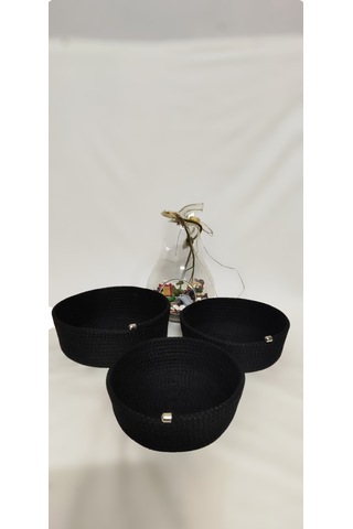 Kordon İpten Çok Amaçlı 3 'lü Sepet 17x5-19x6-21x7 Siyah