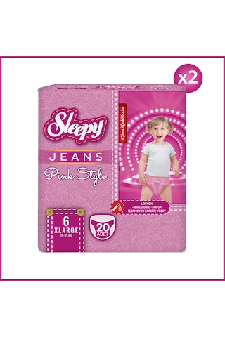 Sleepy Pink Jeans Külot Bez 6 Numara Xlarge 2'li Jumbo 40 Adet