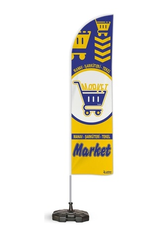Market Manav Şarküteri Temalı Yelken Bayrak Takımı Mavi Sarı 2 Adet