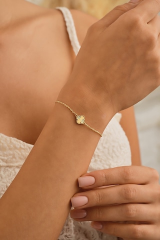 Sefa Gold 14 Ayar Altın Yonca Bileklik Sarı - Beyaz Altın