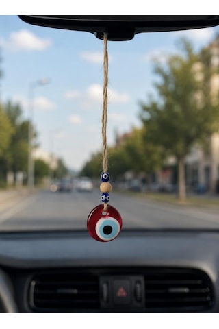 Nazar Boncuğu Dikiz Aynası Süsü Kırmızı Renkli 3 Cm Duvar Süsü El Yapımı Cam Kapı Süsü Araba