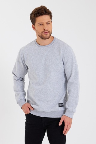 Comeor Siyah Bisiklet Yaka Etiket Detaylı İçi Pamuklu Erkek Sweatshirt