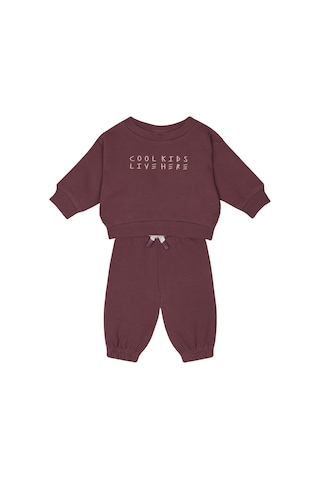 Antebies %100 Pamuk Kumaştan Üretilmiş, Cool Kids Nakışlı, Omuzdan Çıtçıtlı, Raglan Kollu, Uzun Kollu Bebek Sweatshirtü, Bel Lastikli Bağcıklı Pantolon Takımı Bordo