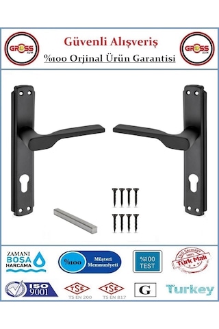 Veroni Mat Siyah Yale Dış Çelik Kapı Kolu - Statik Fırın Boyalı - 1 Takım Ön Ve Arka