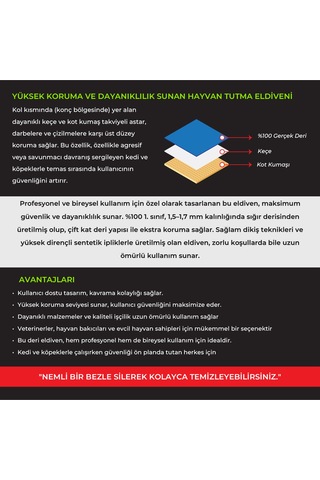 Harmandar Veteriner Silinebilir Kedi Tutma Yakalama Eldiveni - 3 Katmanlı Ekstra Koruma Kahverengi