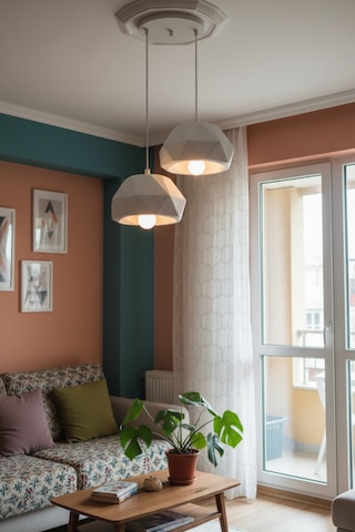 Beyaz 2'li Geometrik Avize Salon Pla Dayanıklı Dekoratif Sarkıt Aydınlatma Ayarlanabilir Kablo