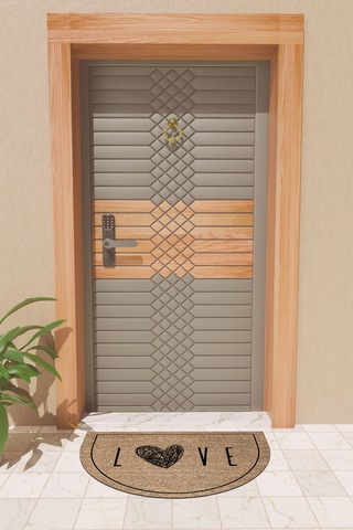 Rugmood Modern Dijital Paspas Kahverengi Kalp Love Kapı Önü Paspası