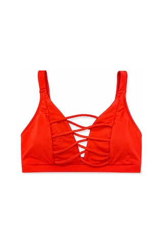 Büyük Beden İp Detaylı Toparlayıcı Ayarlanabilir Askılı Kadın Bikini Üst Turuncu