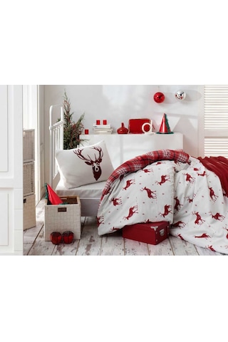 Eponj Home Kolay Ütülenir Nevresim Takımı Tek Kişilik Geyik Bordo