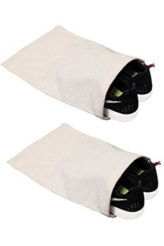 Ayakkabı Terlik Torbası 30 X 37 Cm., 2 Adet, Ham Doğal Bez Kumaş Sade