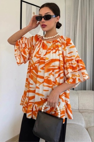 Lodmela Madonna Yaka Lastikli Viskon Bluz 6020-oranj