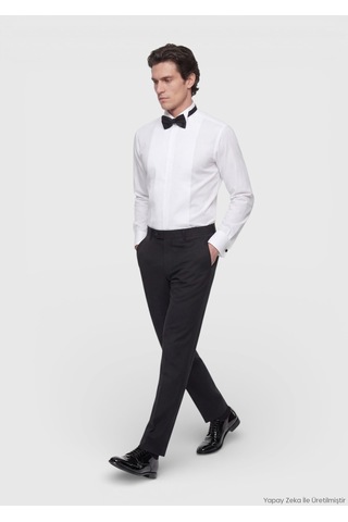 Ramsey Beyaz Düz Slim Fit Duble Manşet Smokin Gömlek beyaz white