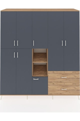Kronos Dolap 12 Raflı 2 Çekmeceli Tek Askılı 220x59x243 Çam-antrasit/çam Antrasıt/atlas Çam