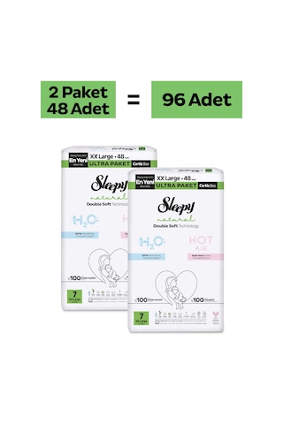 Sleepy Natural Double Soft Ultra Paket Bebek Bezi 7 Numara Xxlarge 96 Adet 7 Numara