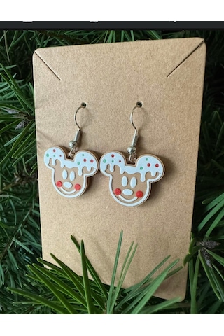 Mickey Gingerbread Yılbaşı Küpe Çifti - Zencefilli Kurabiye Temalı Eğlenceli Kış Aksesuarı Kahverengi