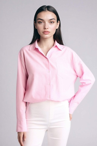 Defacto Oversıze Çizgili Oxford Gömlek G9806ax26sppn666 Pembe-pn666