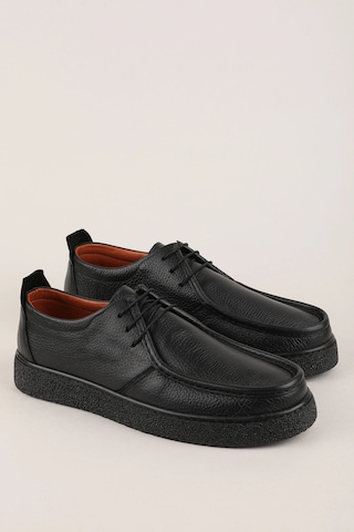 Gondol Erkek Hakiki Deri Casual Derby Ayakkabı Moc-toe Cz.102 Siyah