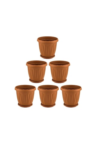 Omnipazar Sy-5704 Plastik Ürgüp Tabaklı Saksı Takımı 5 Lt Kahverengi 6 Adet