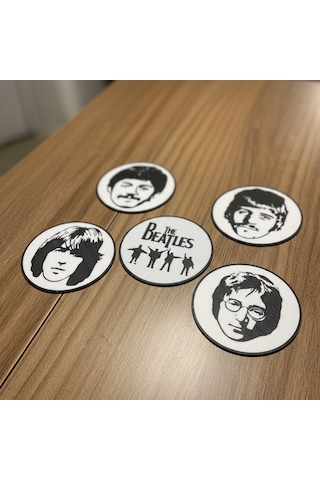 The Beatles Grup Ve Üye Silüetli 5 Parça Bardak Altlığı - Retro Dekoratif Seri Siyah - Beyaz