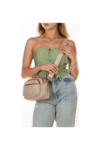 Kadın Çapraz Askılı Yumuşak Dokulu Günlük Omuz Çantası Vizon