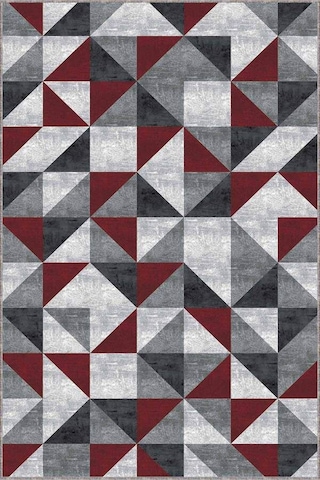 Kırmızı Geometrik Kaymaz Tabanlı Dekoratif Halı Pr01n11