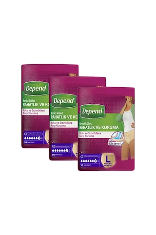 Depend Emici Külot Kadın Hasta Bezi L 3 x 10'lu