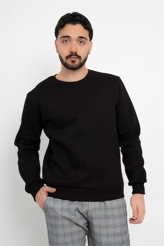 Dasüniforma Basic Baskısız 3 İplik Unisex Cepsiz Düz Sweatshirt Yuvarlak Yaka Sweat Siyah